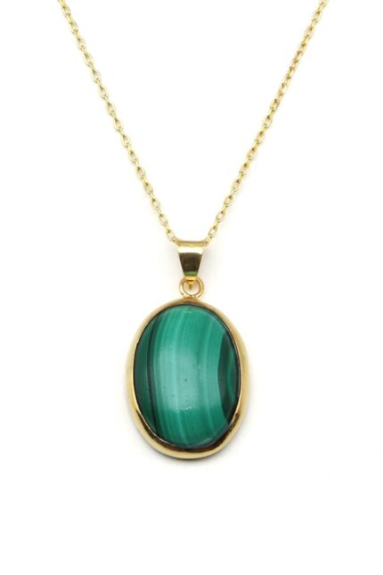 Oval Malachit Edelstein Kette aus 925 Silber