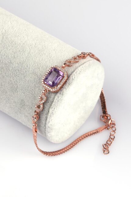 Amethyst Armband mit 925er Sterling Silber – Rosévergoldet