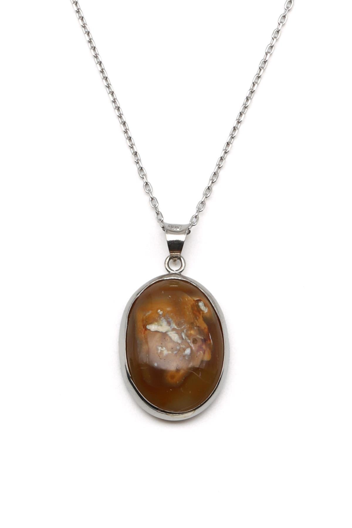 Collier en argent 925 avec pierre précieuse d'agate naturelle d’Indonésie, bijou artisanal élégant.