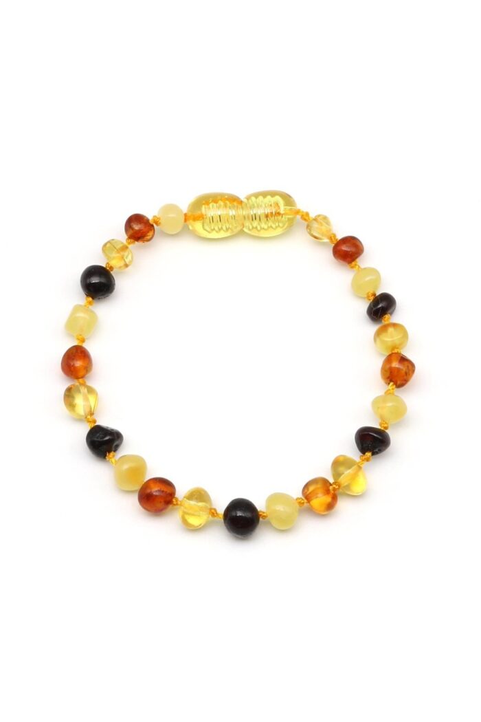 Bracelet de dentition en ambre naturel pour bébé, longueur 14 cm – vue de face