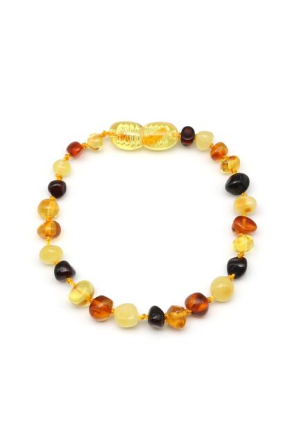 Vue avant du bracelet de dentition en ambre naturel – 14 cm