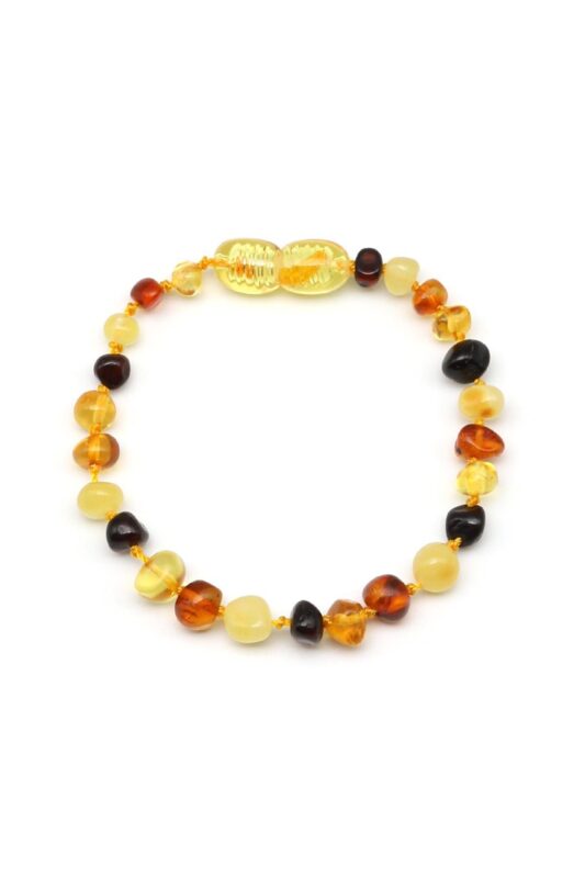 Vue avant du bracelet de dentition en ambre naturel – 14 cm