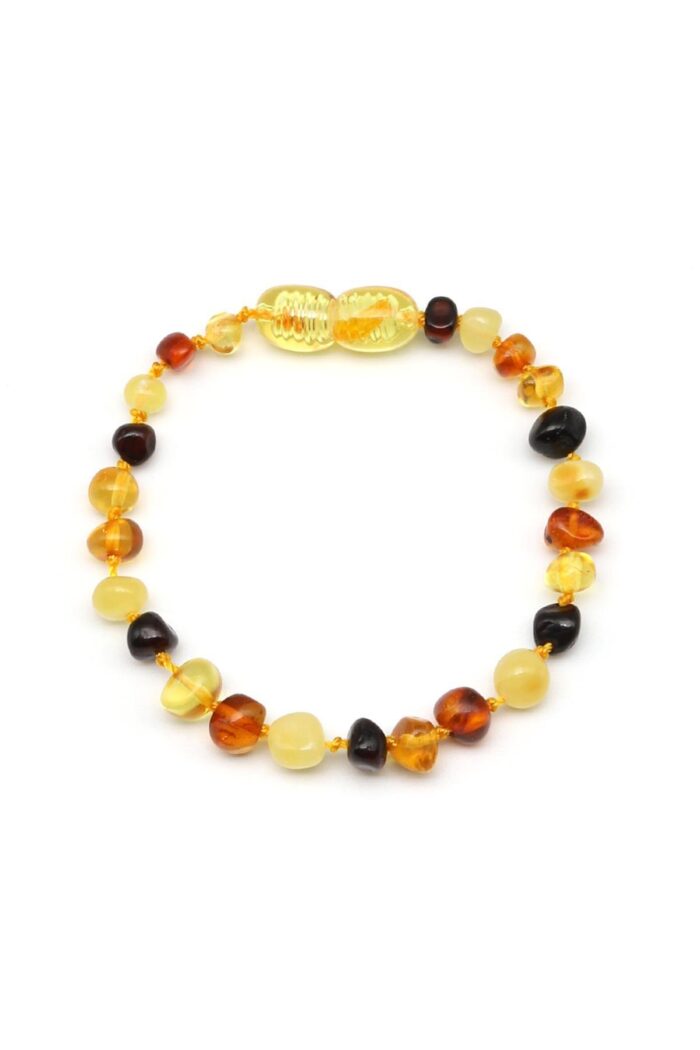 Vue avant du bracelet de dentition en ambre naturel – 14 cm