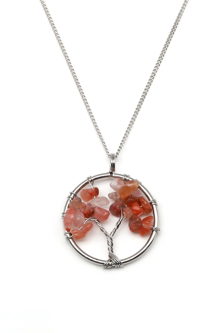 Collier arbre de vie en fil métallique avec pierre d’agate du Yémen – vue de face