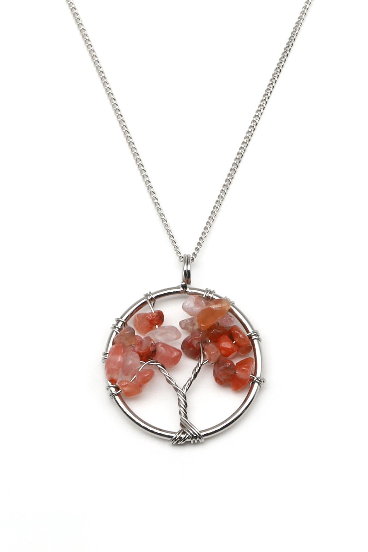 Collier arbre de vie en fil métallique avec pierre d’agate du Yémen – vue de face