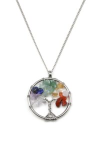 Collier chakra avec pierres fines et arbre de vie en fil de cuivre