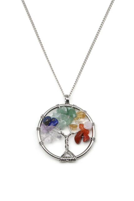 Collier chakra avec pierres fines et arbre de vie en fil de cuivre