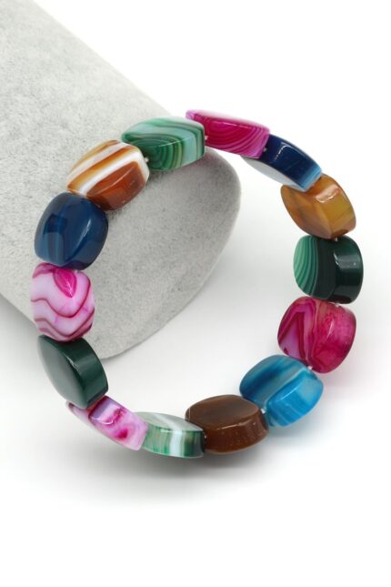 Buntes Madagaskar-Achat Armband – Naturstein, Spezialschliff 15 × 20 mm